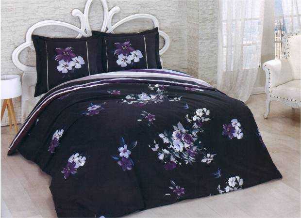 Housse de couette 220*240 Noir fleures violette